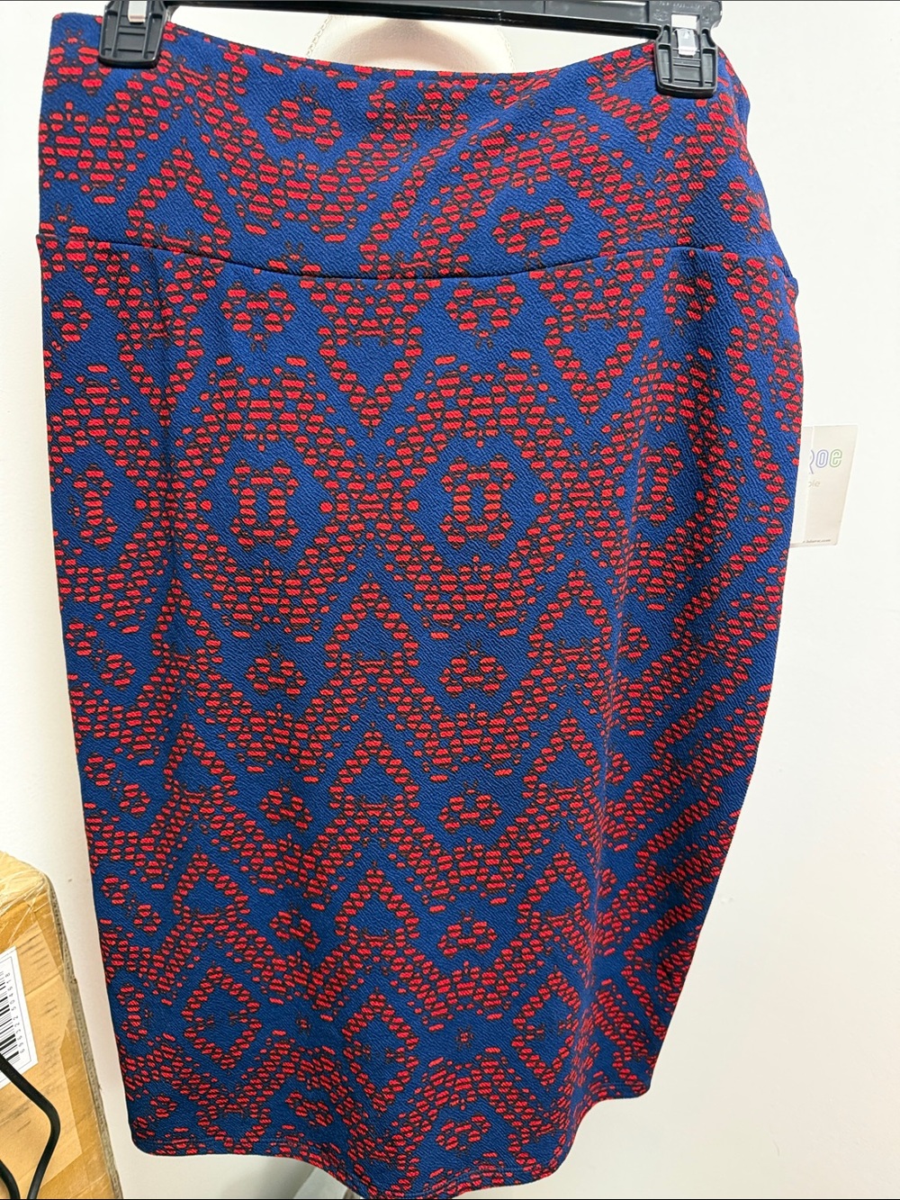 LuLaRoe Blue and Red Geometric Pencil Skirt